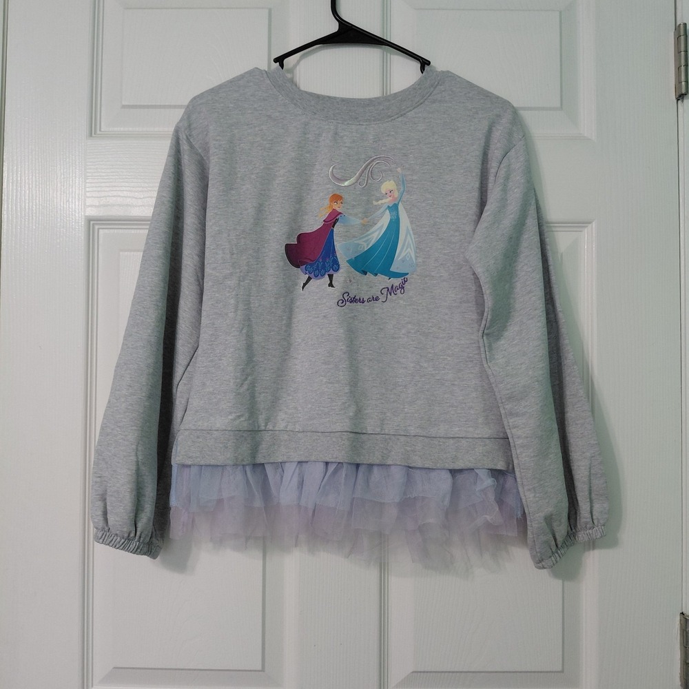 Disney Frozen Sweatshirt Girls XL Long Sleeve Gray Princess Anna Elsa